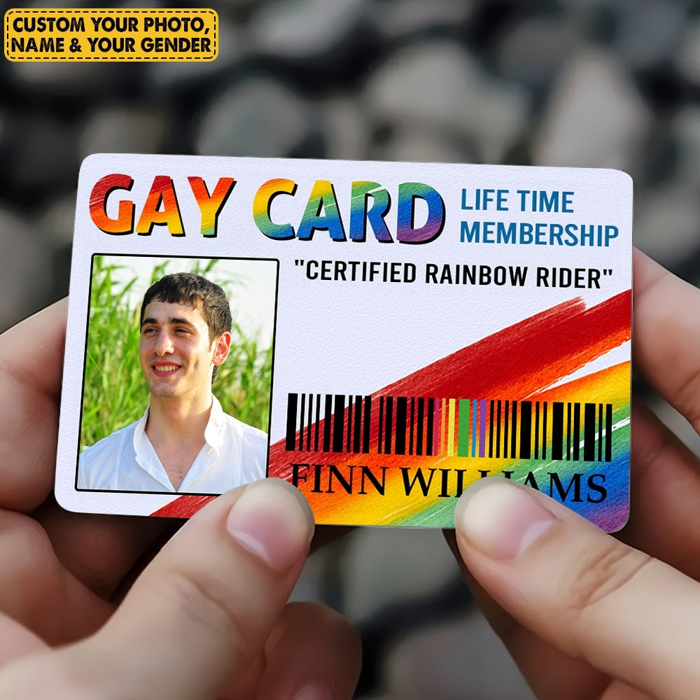 Gay Card, Certified Rainbow Rider - Personalized Aluminum Wallet Card-Myprintsy