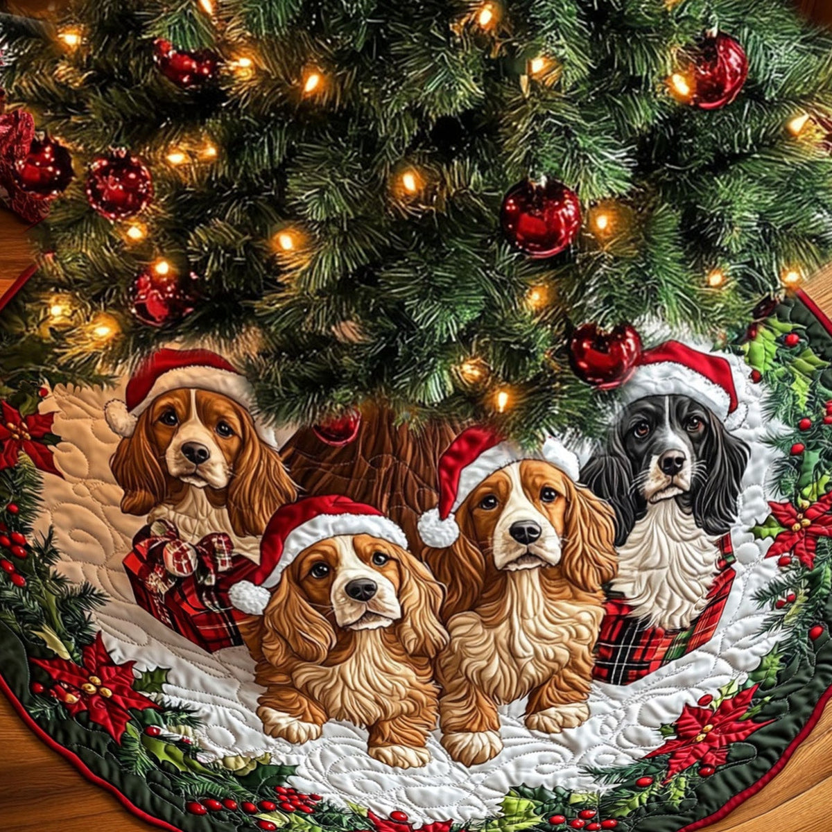 Gentle Spaniel Quilted Christmas Tree Skirt VTQ-Myprintsy