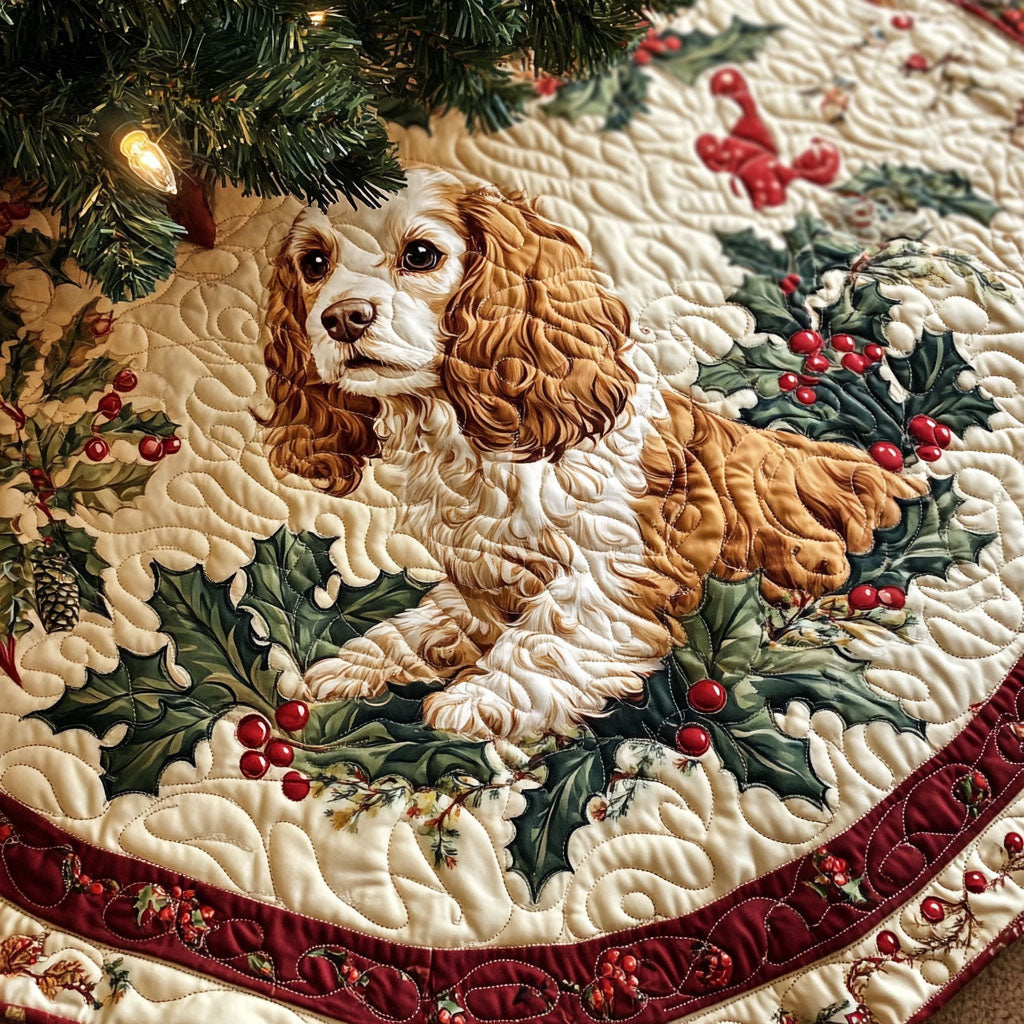 Gentle Whisker Spaniel Quilted Christmas Tree Skirt-Myprintsy