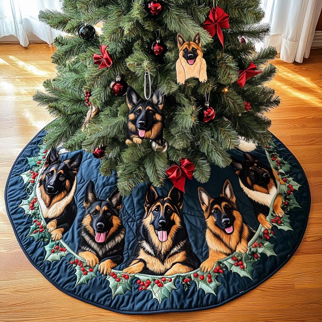 German Shepherd Adventures Christmas Quilted Tree Skirt VTQ-Myprintsy