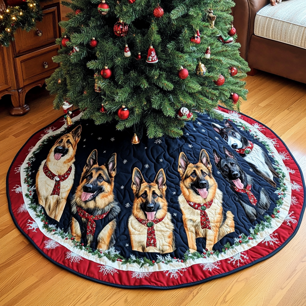 German Shepherd Holiday Joy Christmas Quilted Tree Skirt VTQ-Myprintsy