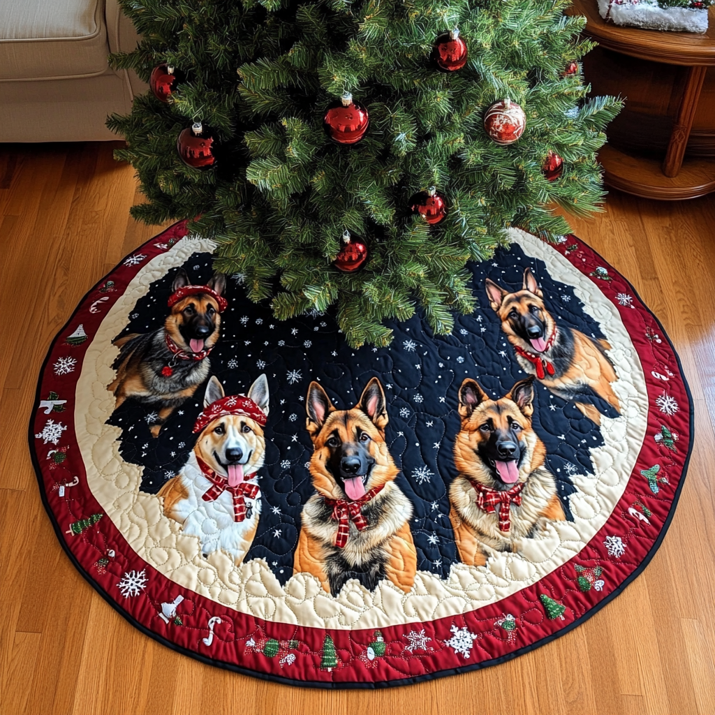 German Shepherd Noel Night Christmas Quilted Tree Skirt-Myprintsy