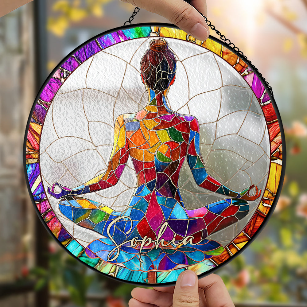 Gifts for Yoga Lovers & Yoga Gifts for Her - Personalized Stained Glass Window Hanging Suncatcher-Myprintsy
