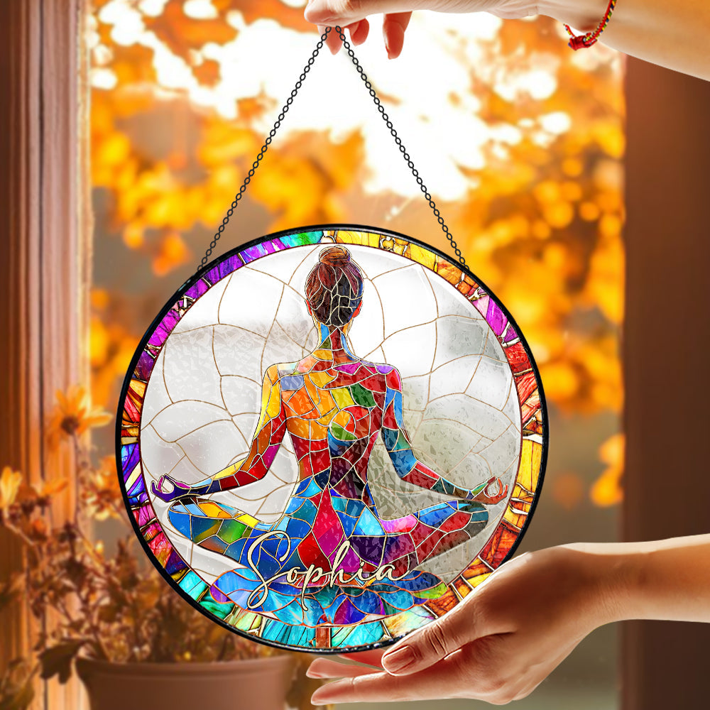 Gifts for Yoga Lovers & Yoga Gifts for Her - Personalized Stained Glass Window Hanging Suncatcher-Myprintsy