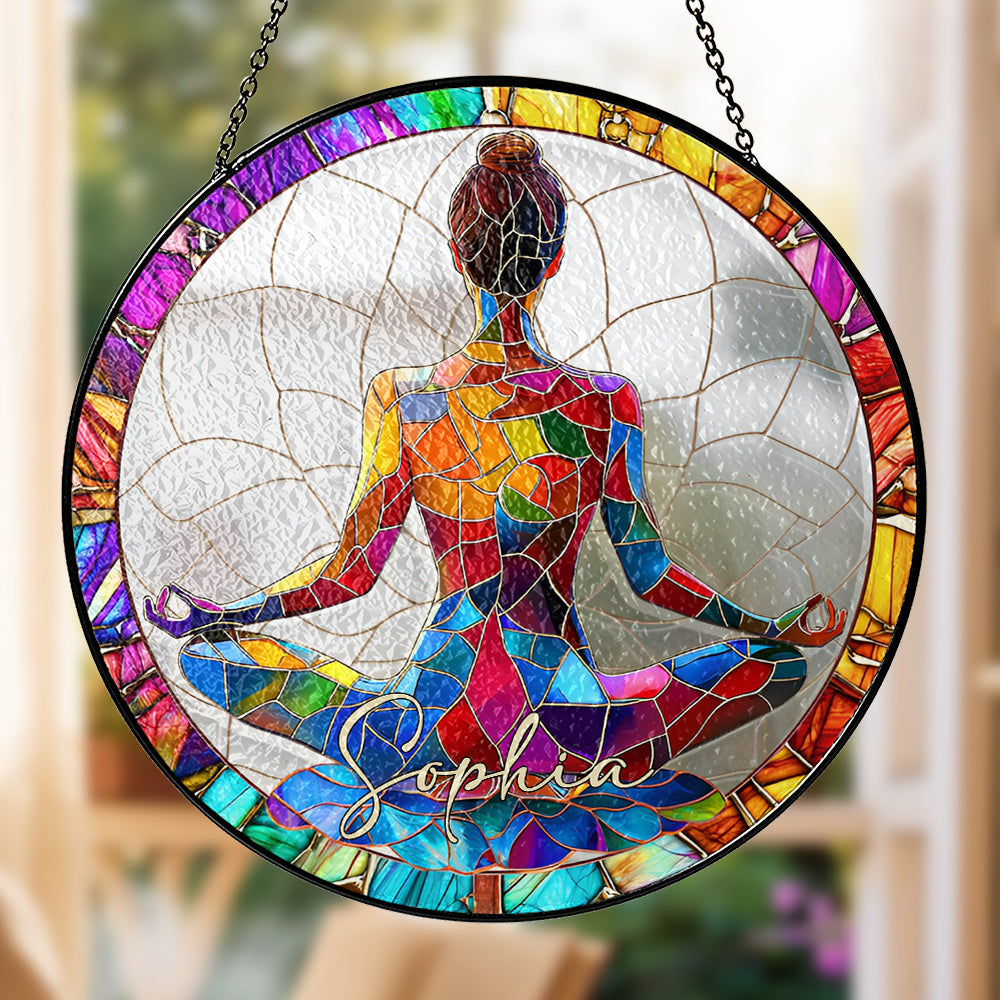 Gifts for Yoga Lovers & Yoga Gifts for Her - Personalized Stained Glass Window Hanging Suncatcher-Myprintsy