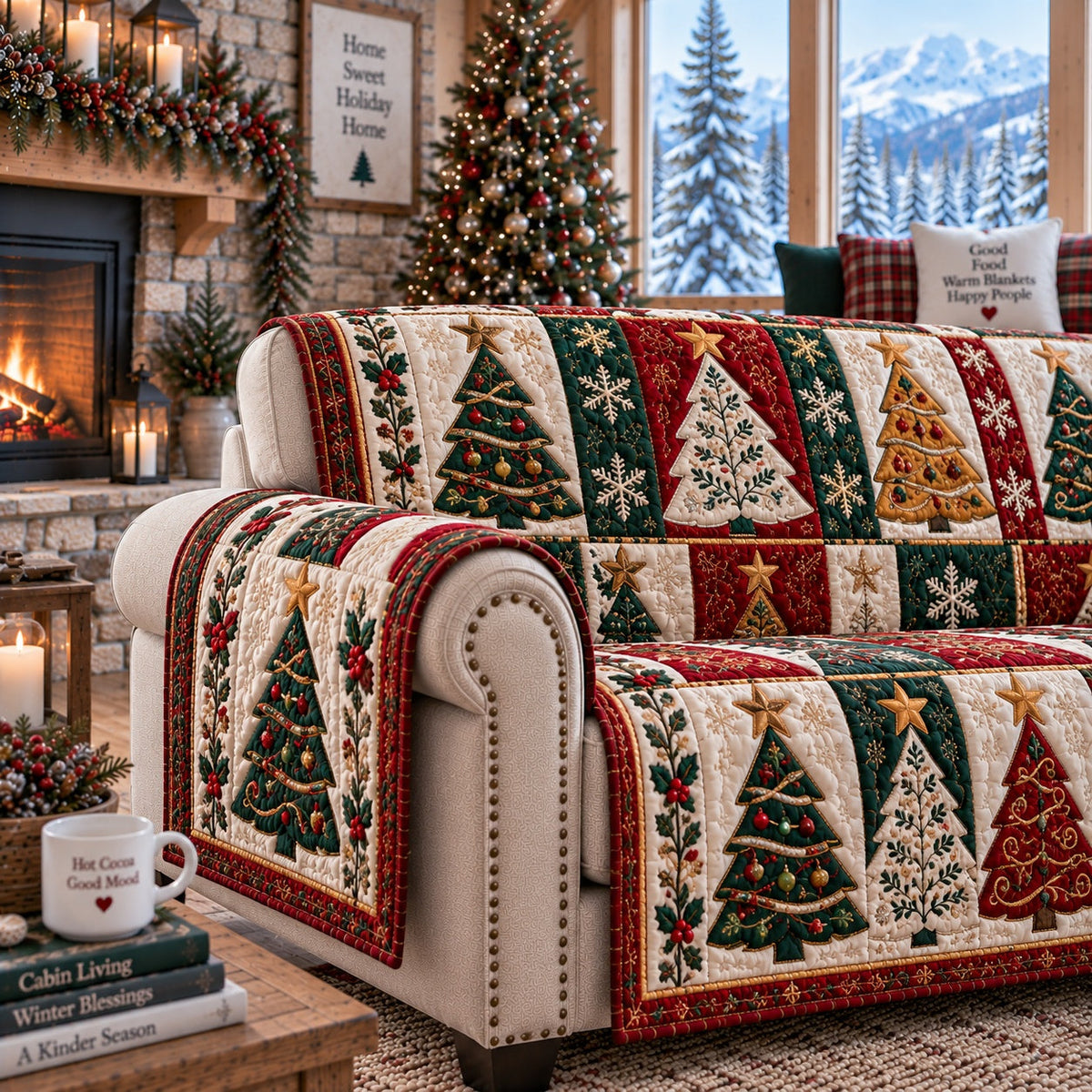 Gilded Evergreen Forest Quilted Sofa Cover VTQ-Myprintsy