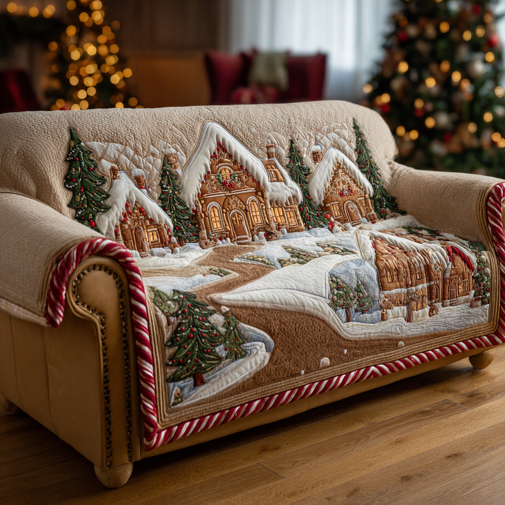 Ginger Christmas Village Quilted Sofa Cover VTQ-Myprintsy