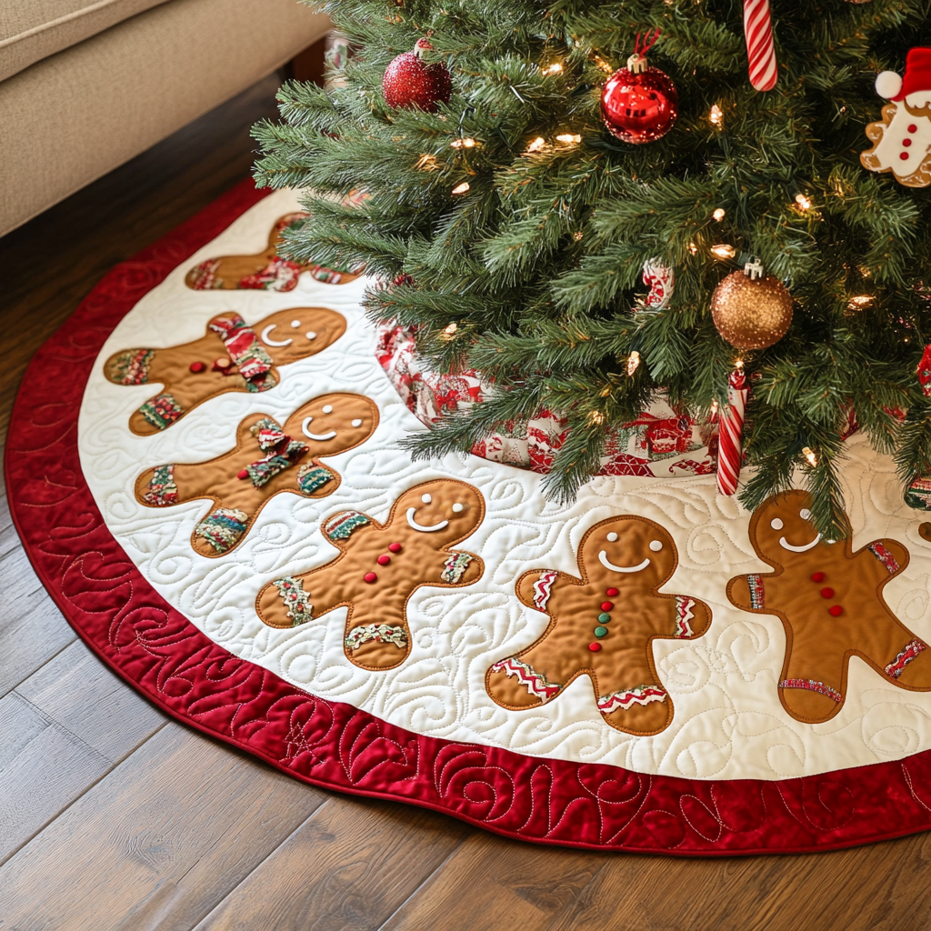 Gingerbread Charm Christmas Quilted Tree Skirt VH VTQ-Myprintsy