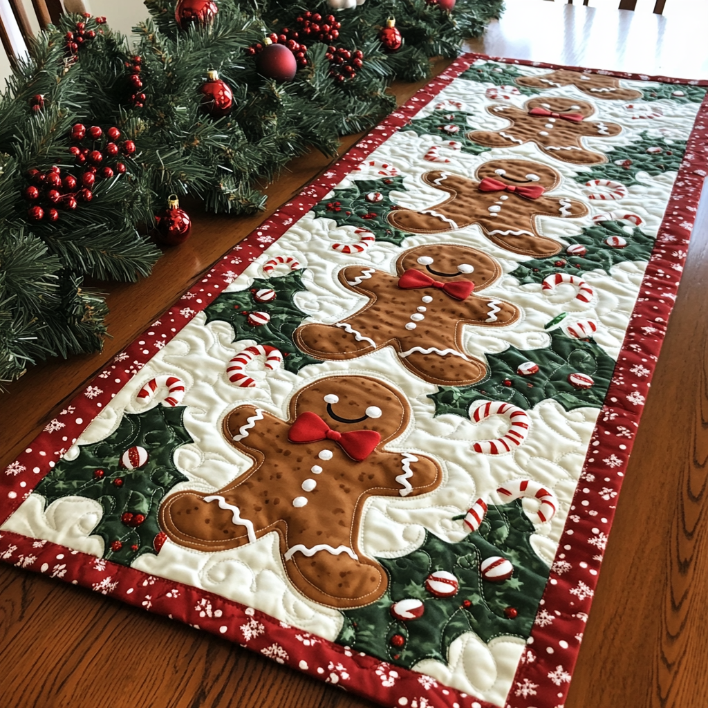 Gingerbread Cottage Charm Quilted Table Runner VTQ-Myprintsy
