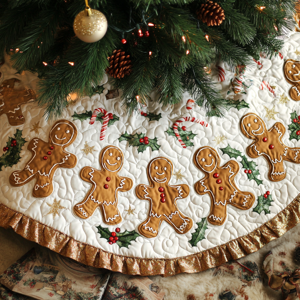 Gingerbread Delight Christmas Quilted Tree Skirt VH VTQ-Myprintsy