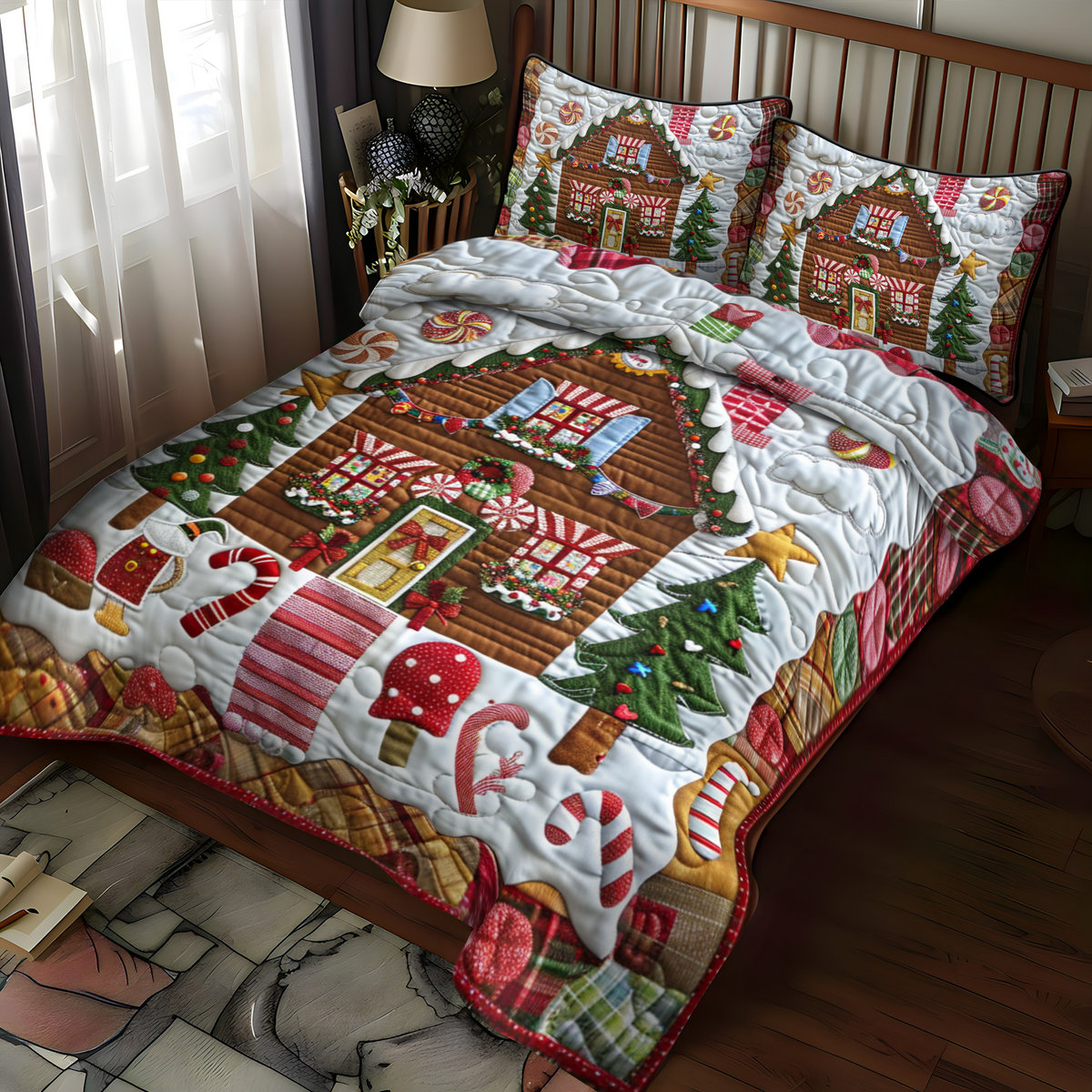 Gingerbread Delight -Piece Quilted Bedding Set VTQ-Myprintsy