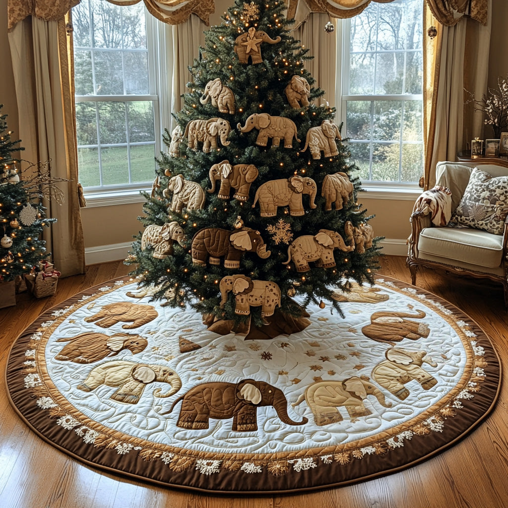 Gingerbread Elephant Parade Quilted Christmas Tree Skirt-Myprintsy