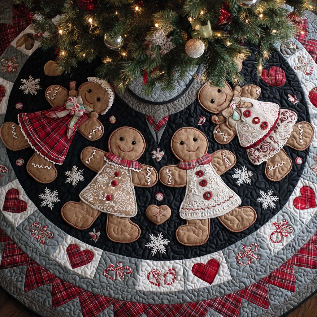 Gingerbread Family Circle Quilted Tree Skirt-Myprintsy
