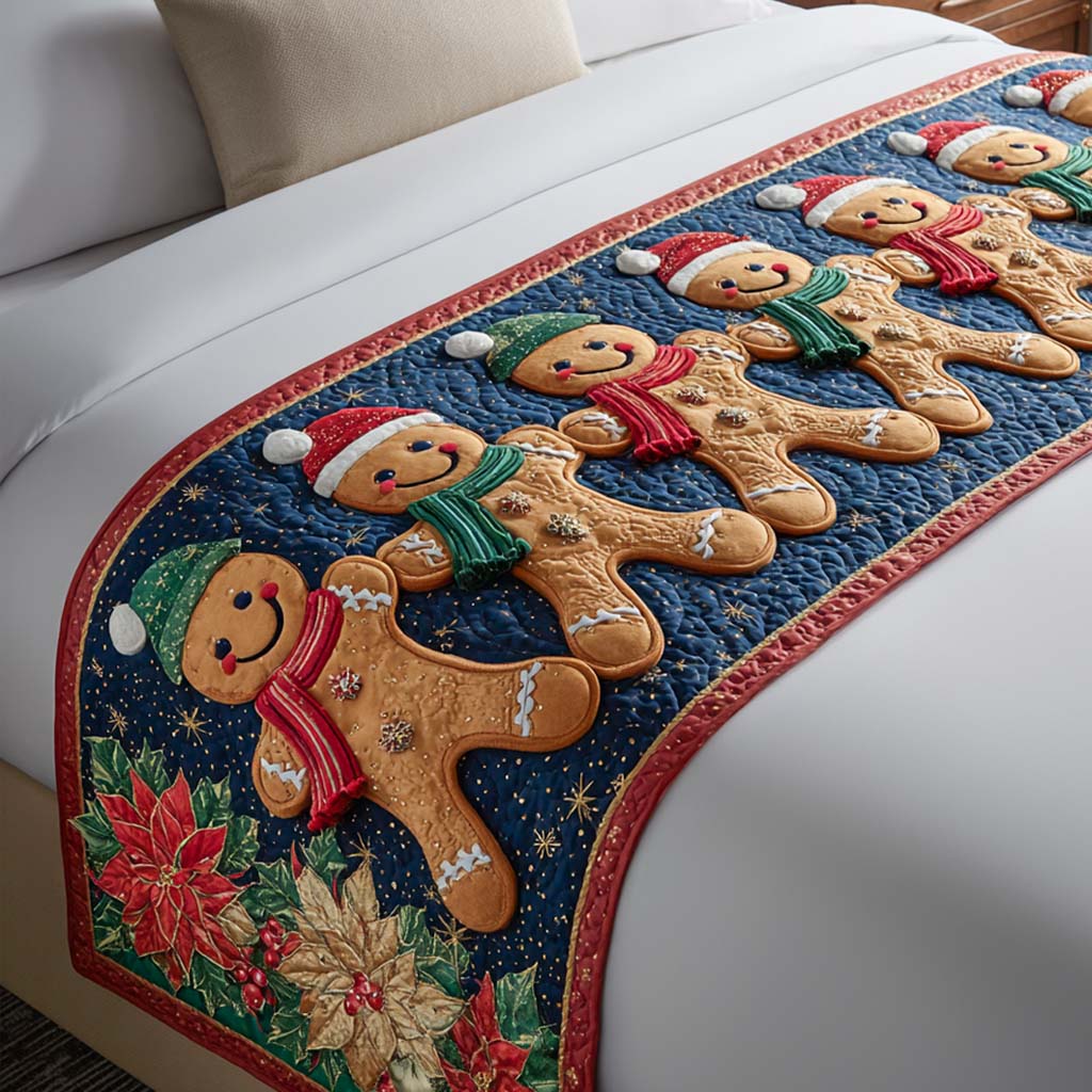 Gingerbread Holiday Charm Quilted Bed Runner VTQ-Myprintsy