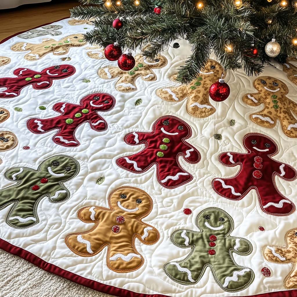 Gingerbread Jamboree Christmas Quilted Tree Skirt VTQ-Myprintsy