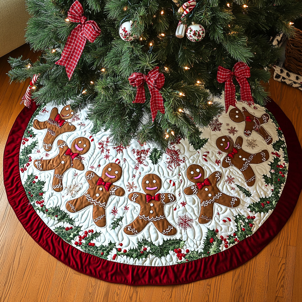 Gingerbread Joy Christmas Quilted Tree Skirt-Myprintsy