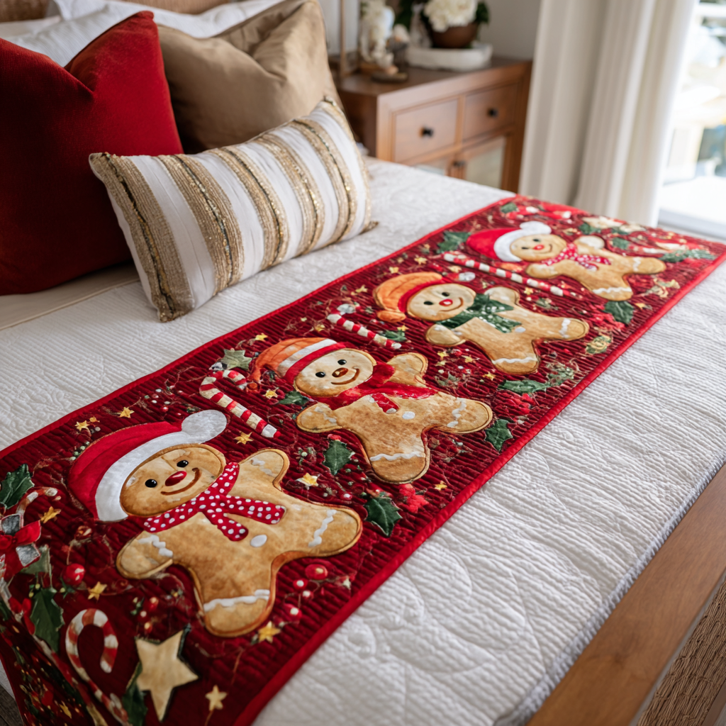 Gingerbread Joy Quilted Bed Runner VTQ-Myprintsy