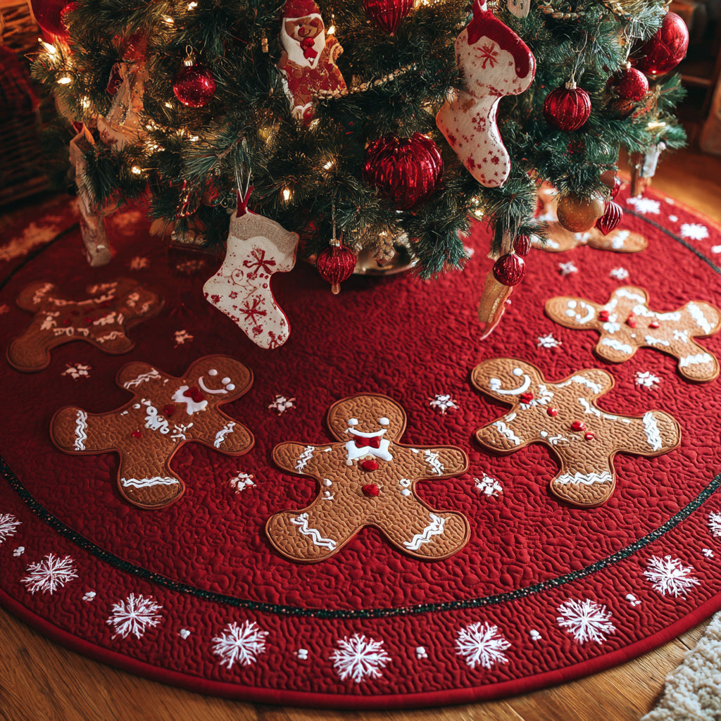 Gingerbread Man Winter Glide Quilted Christmas Tree Skirt HH-Myprintsy