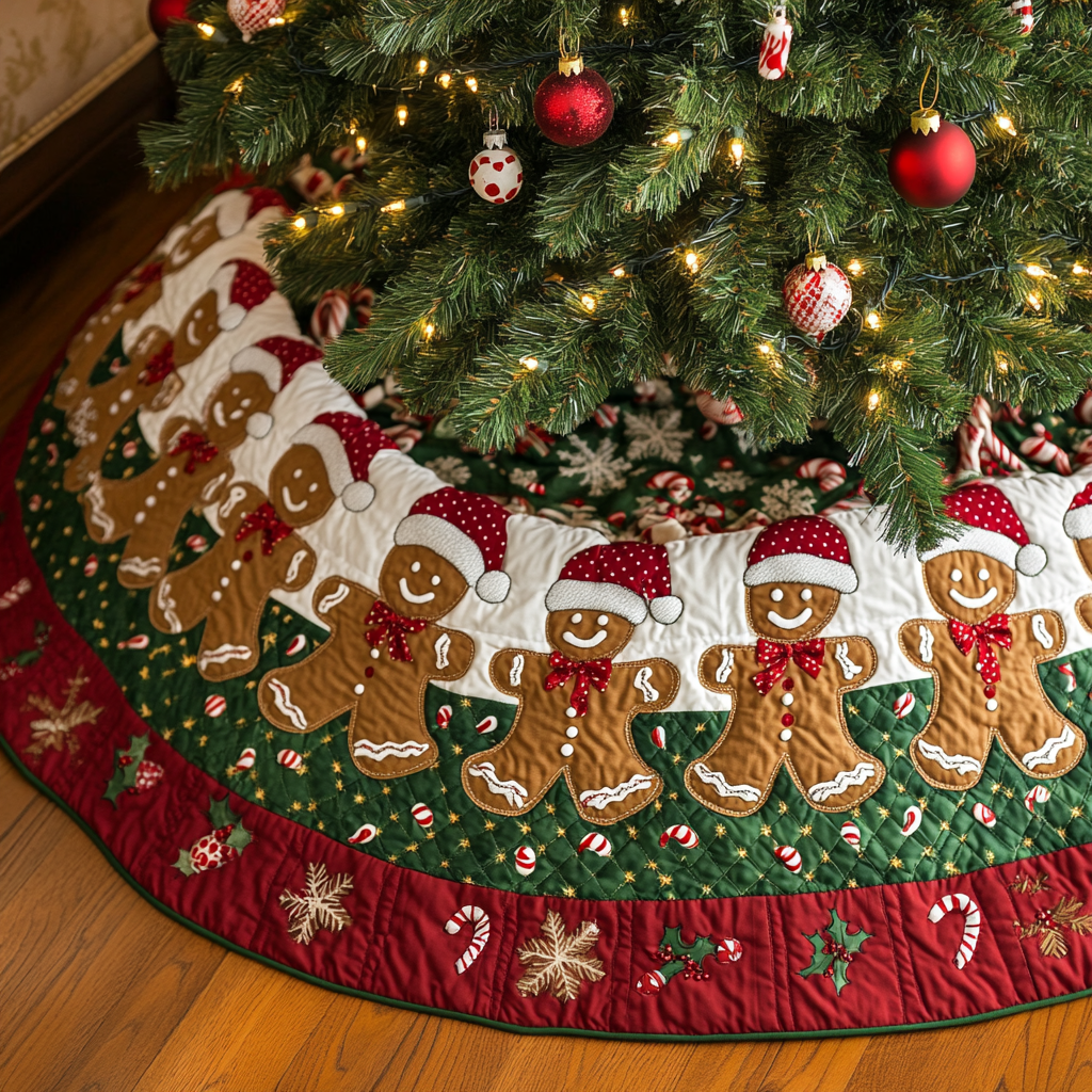 Gingerbread Whimsy Christmas Quilted Tree Skirt-Myprintsy