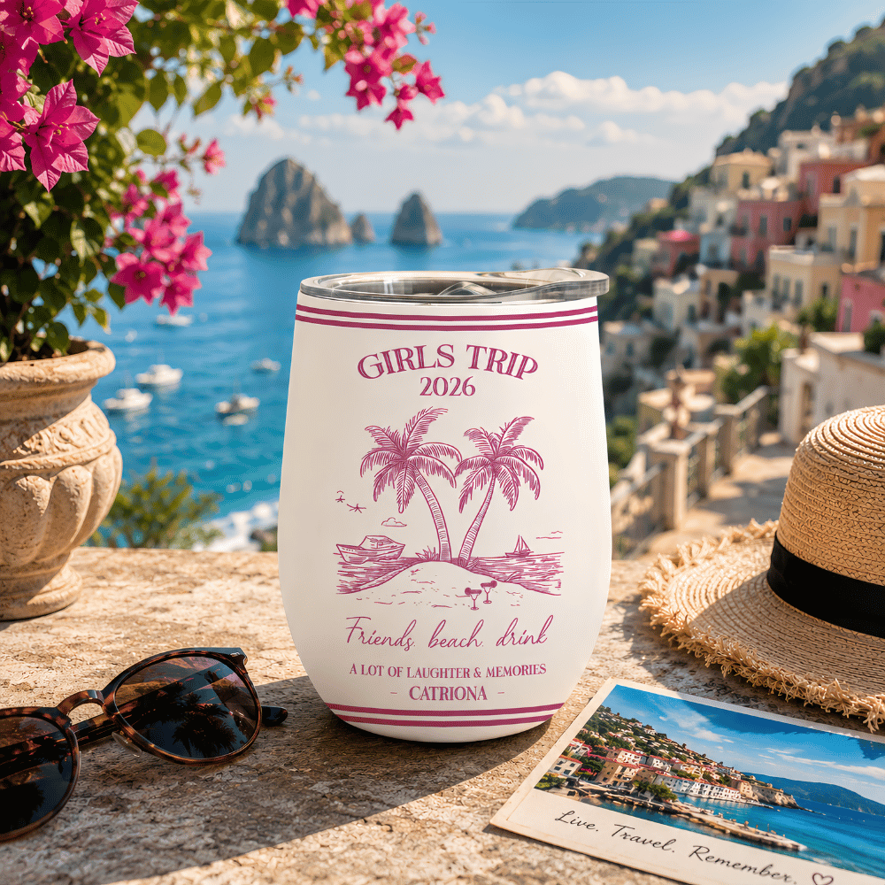 Girls Trip Summer Time - Personalized Wine Travelling Tumbler, Girls Trip Gifts-Myprintsy