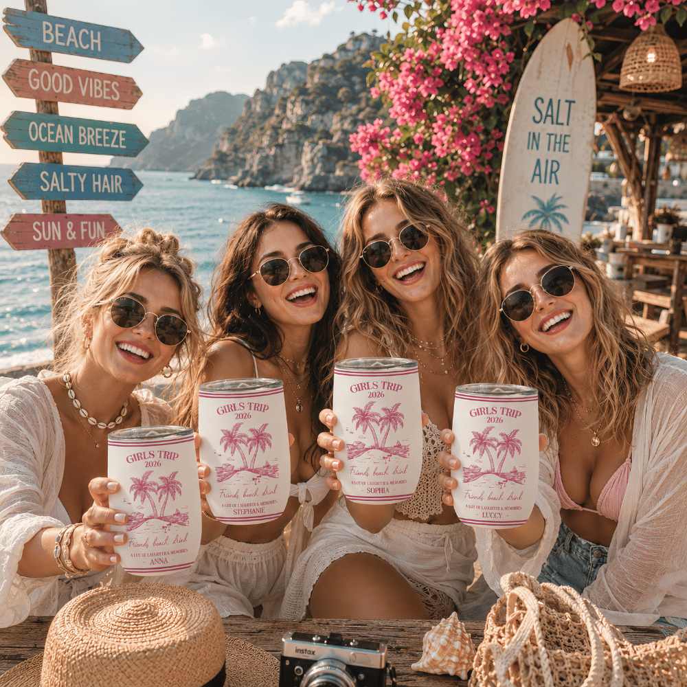 Girls Trip Summer Time - Personalized Wine Travelling Tumbler, Girls Trip Gifts-Myprintsy