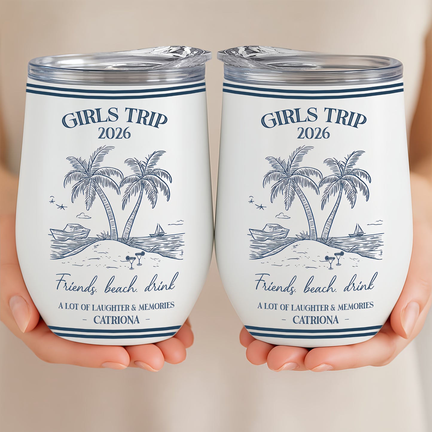 Girls Trip Summer Time - Personalized Wine Travelling Tumbler, Girls Trip Gifts-Myprintsy