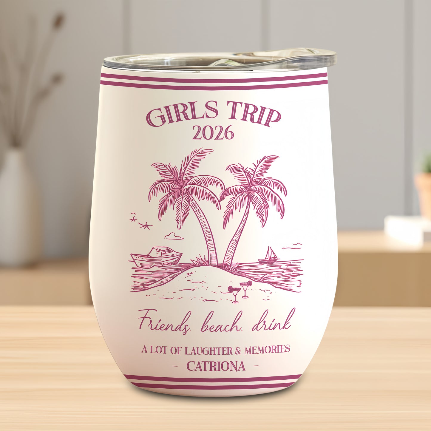 Girls Trip Summer Time - Personalized Wine Travelling Tumbler, Girls Trip Gifts-Myprintsy
