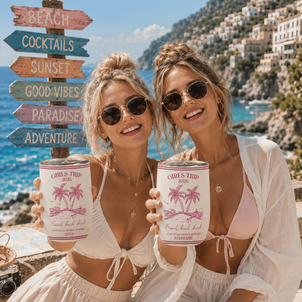 Girls Trip Summer Time - Personalized Wine Tumbler, Girls Trip Gifts-Myprintsy