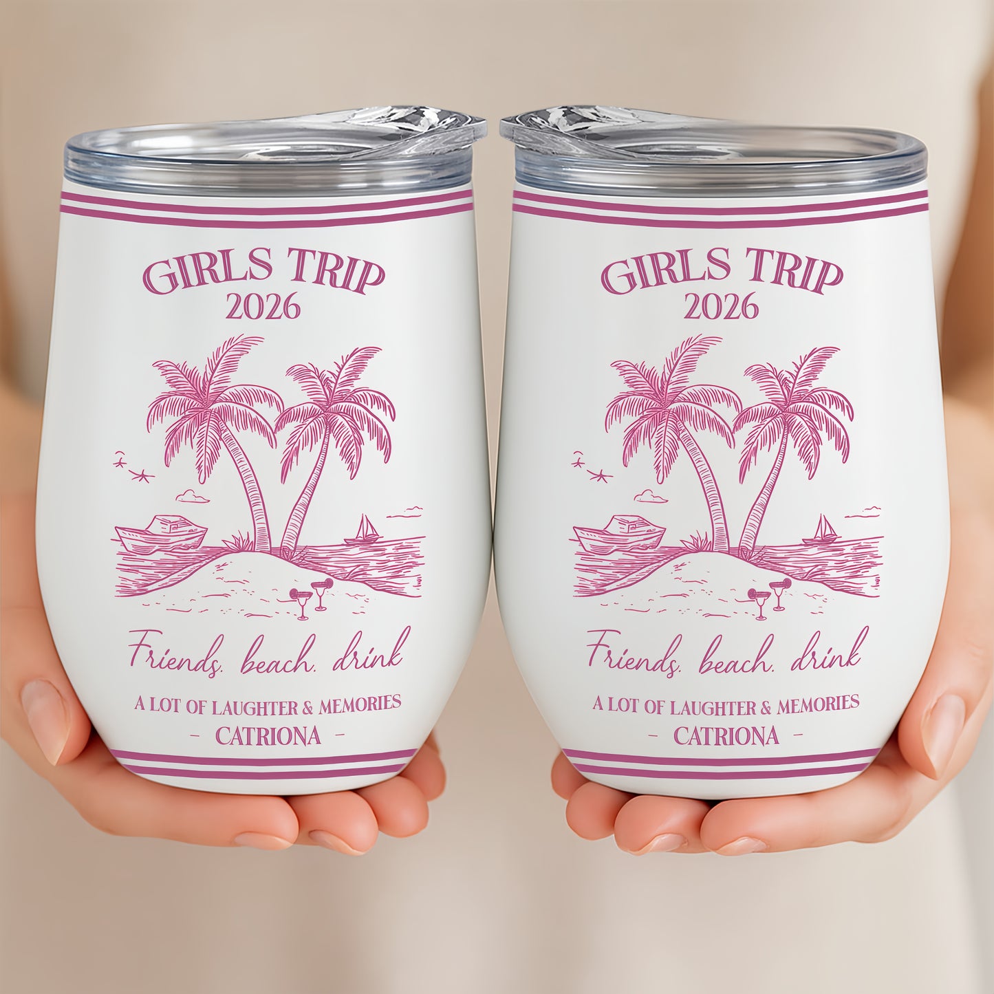 Girls Trip Summer Time - Personalized Wine Tumbler, Girls Trip Gifts-Myprintsy
