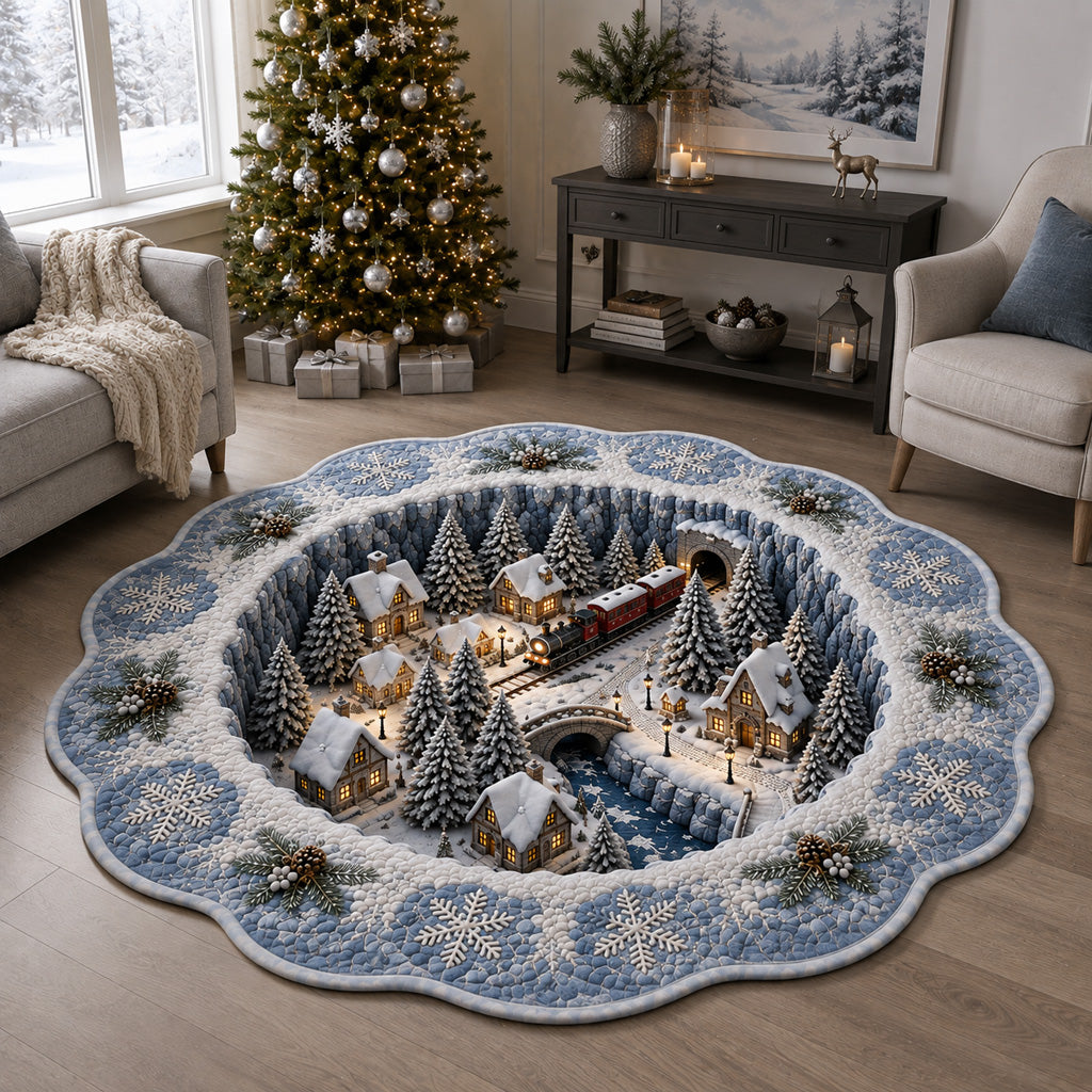 Glacier Train Village Custom Shape Area Rug VTQ-Myprintsy