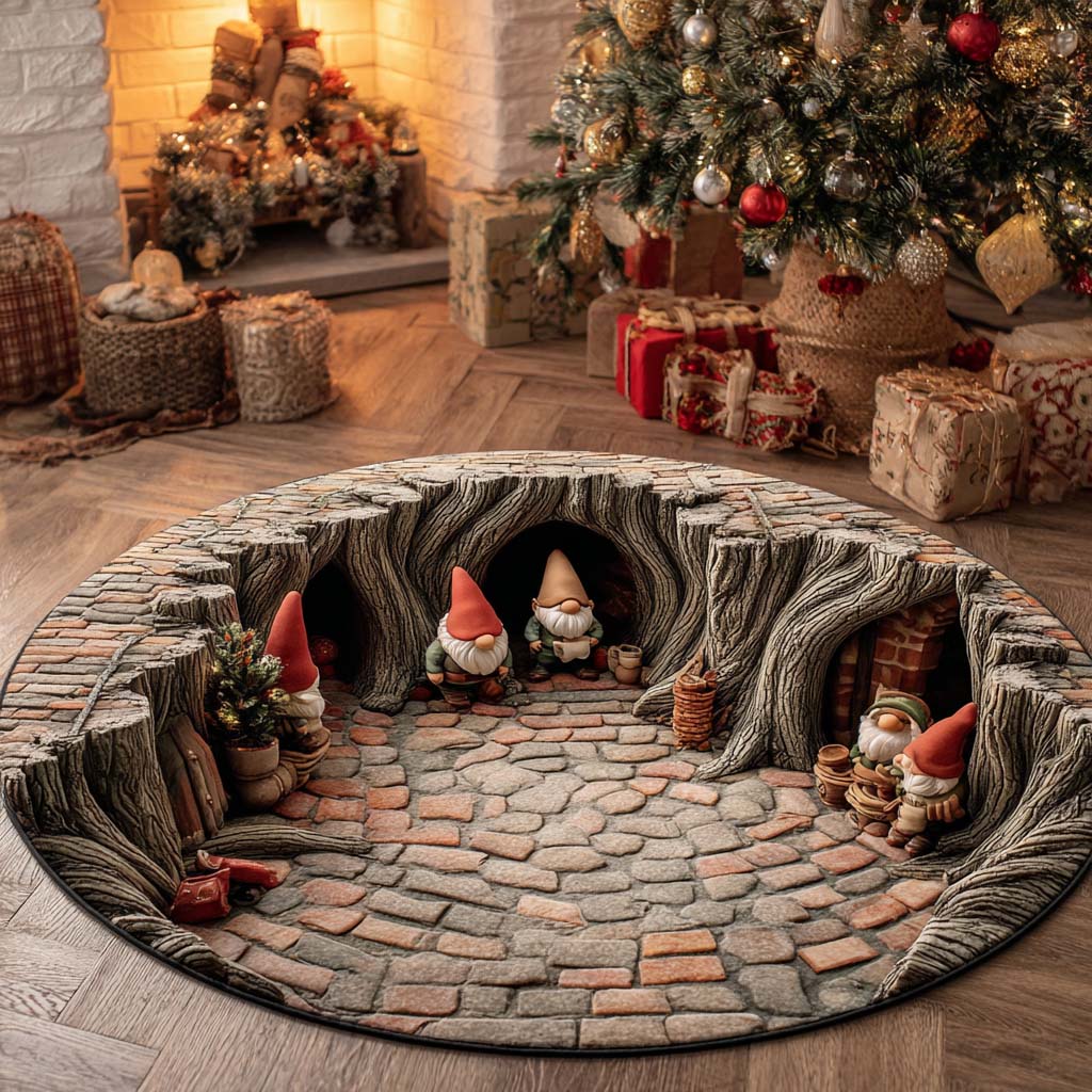 Gnome Cave Hearth Round Carpet VTQ-Myprintsy