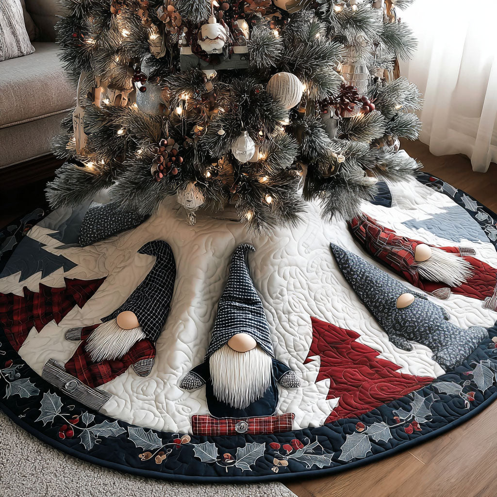 Gnome Cheerland Christmas Quilted Tree Skirt-Myprintsy
