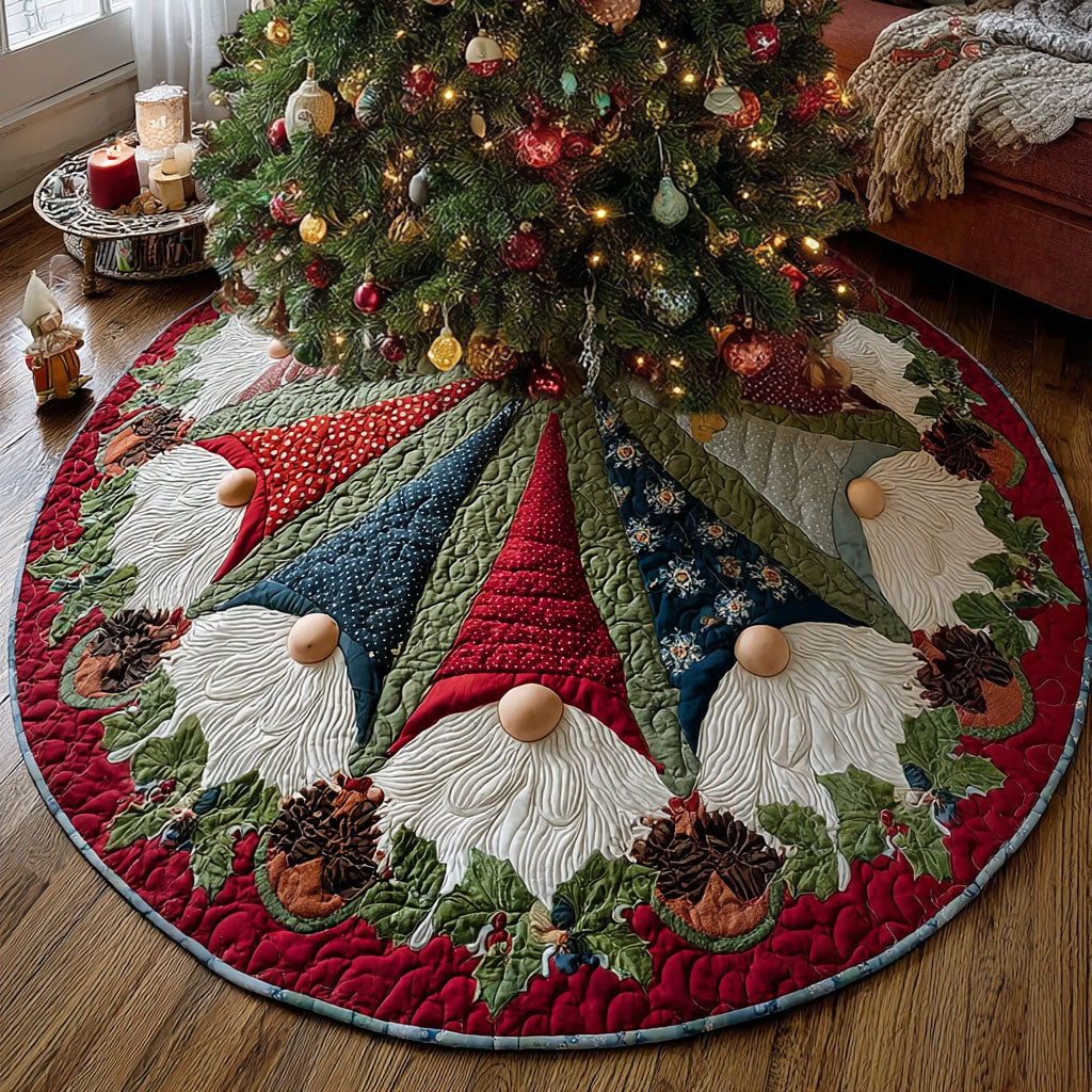 Gnome Christmas Joy Christmas Quilted Tree Skirt-Myprintsy