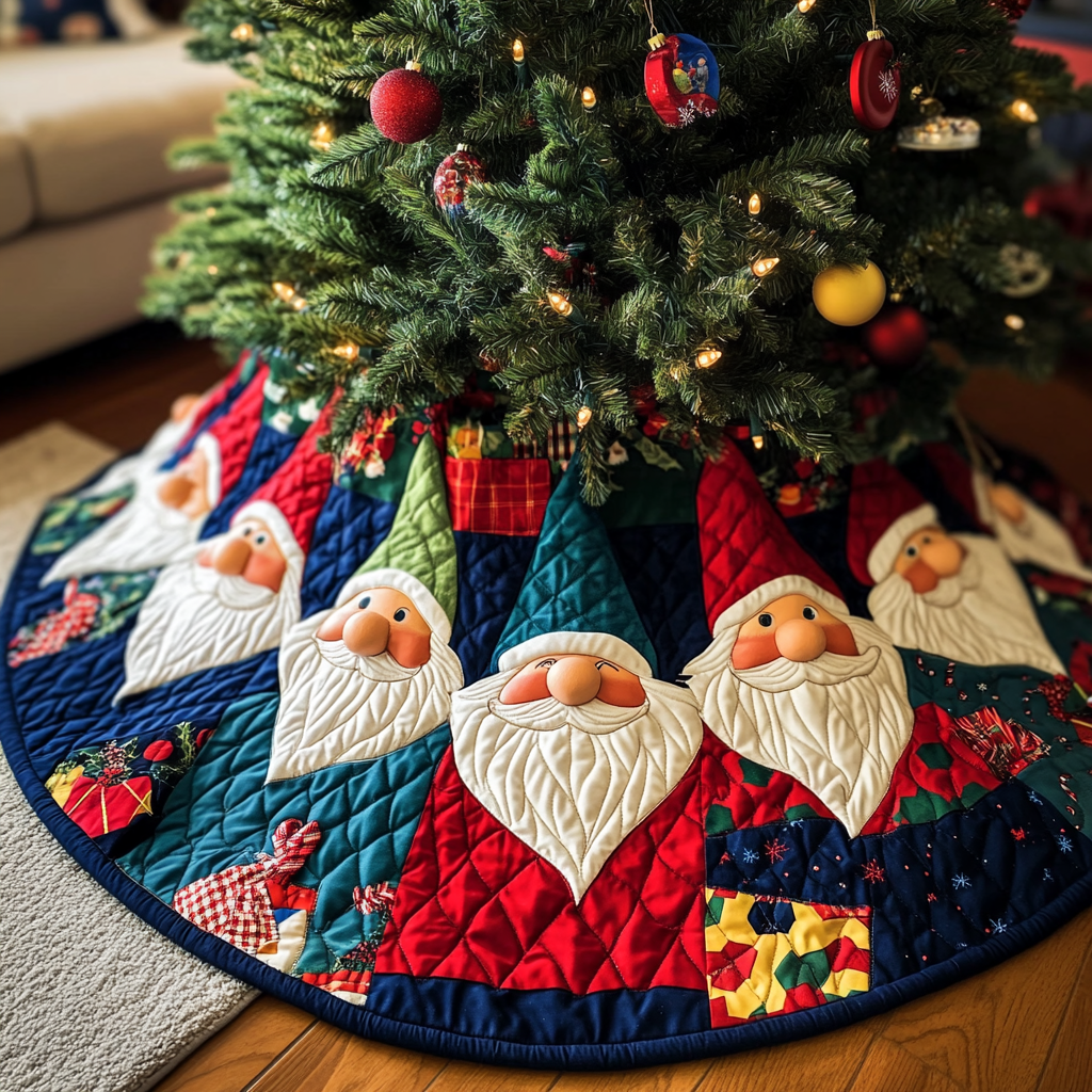 Gnome Circle Quilted Christmas Tree Skirt VH-Myprintsy
