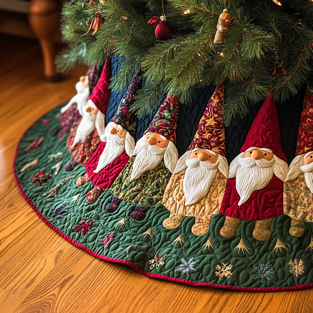 Gnome Gather Quilted Christmas Tree Skirt VH VTQ-Myprintsy