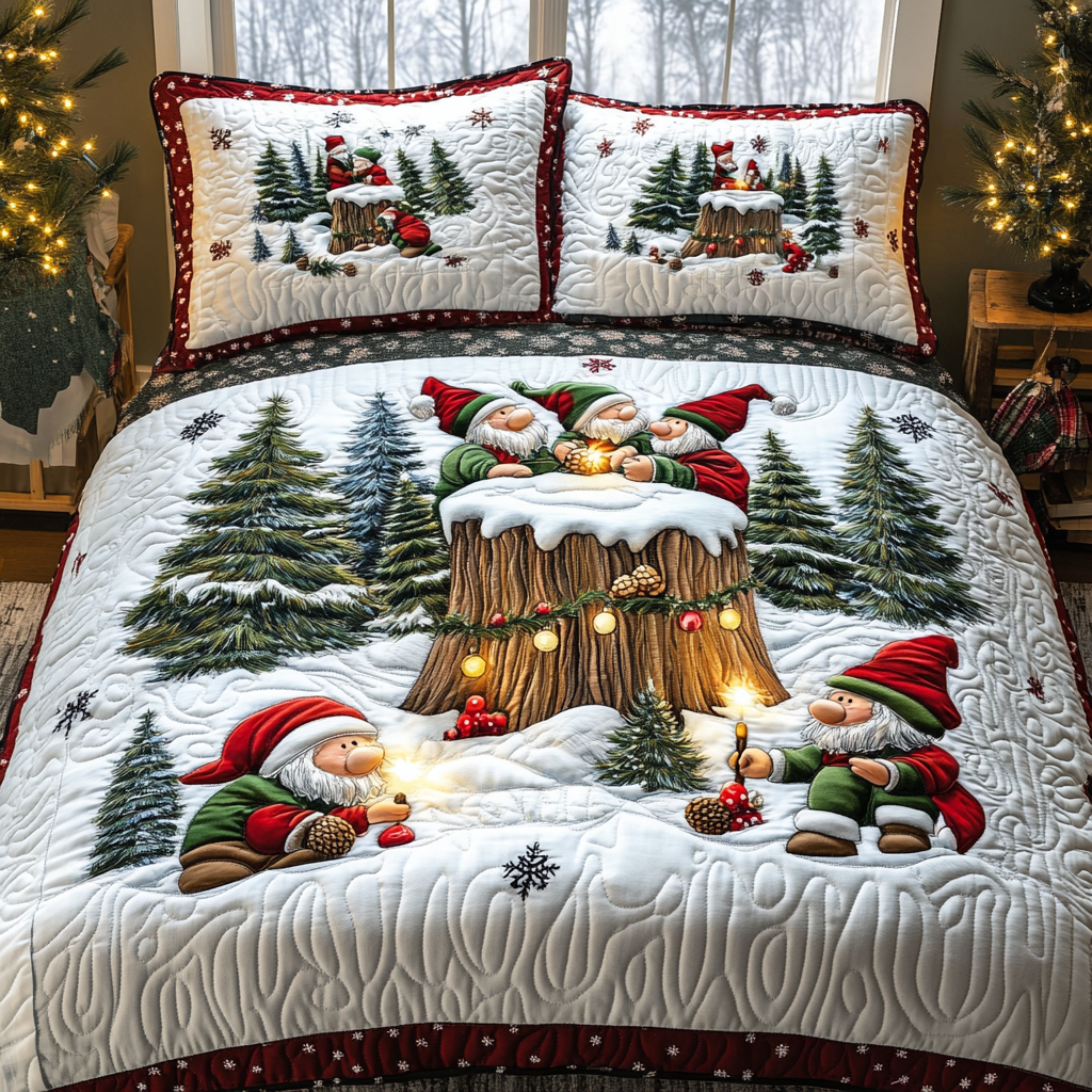 Gnome Gathering -Piece Quilted Bedding Set VTQ-Myprintsy