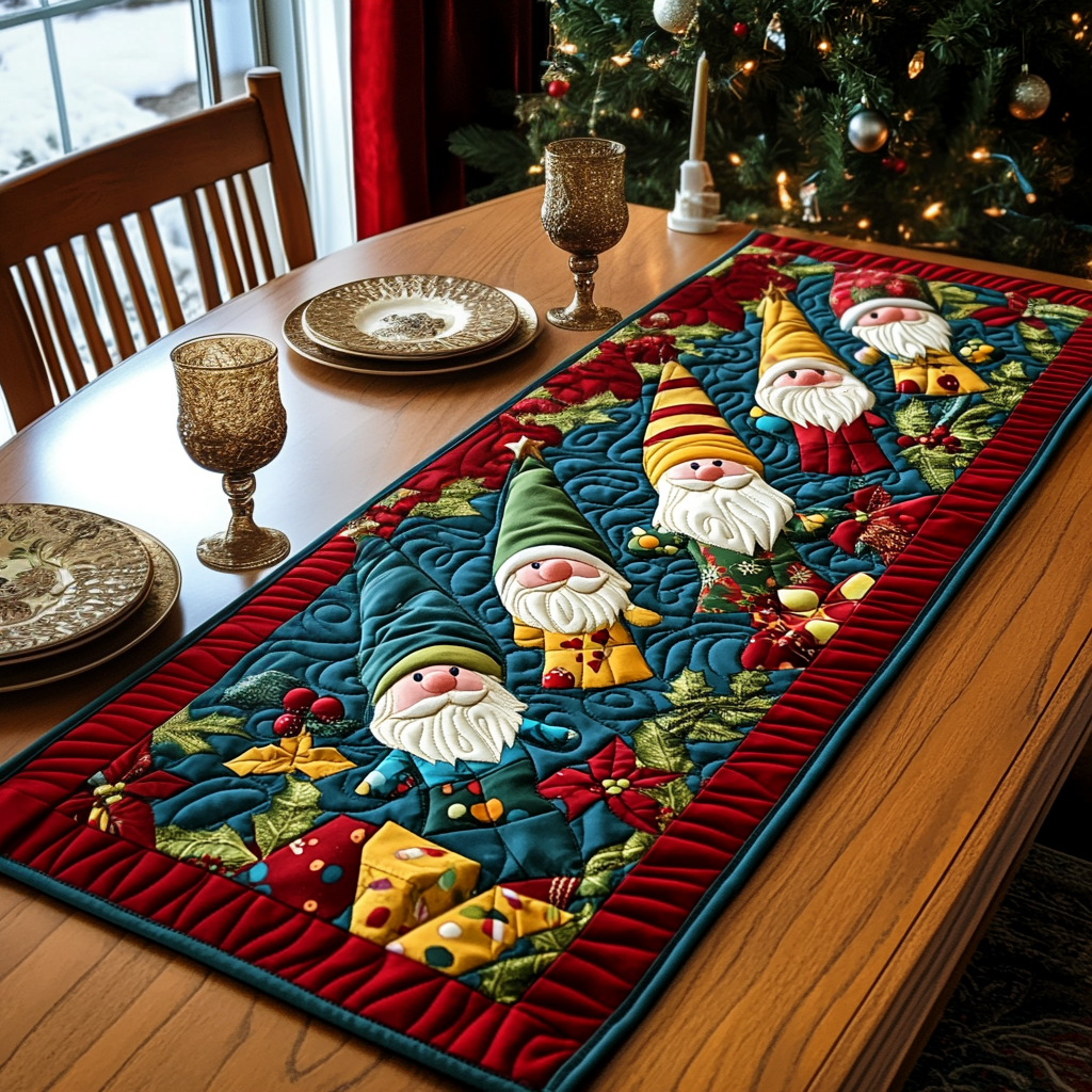 Gnome Gift Quilted Table Runner VTQ-Myprintsy