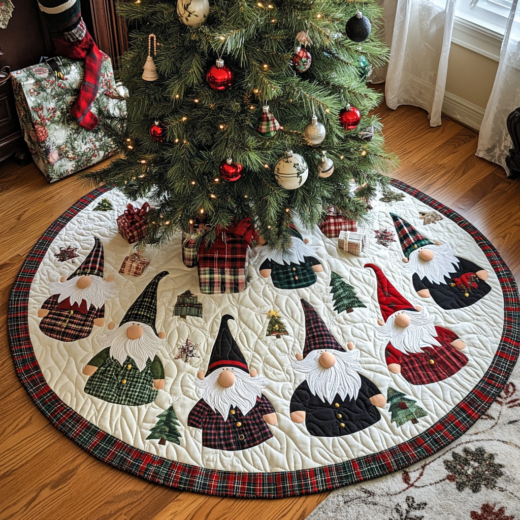 Gnome Holiday Delight Christmas Quilted Tree Skirt-Myprintsy