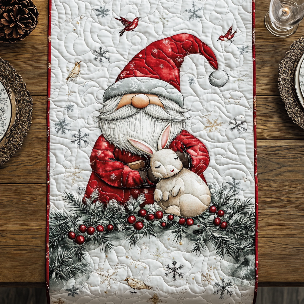 Gnome In Christmas Quilted Table Runner VTQ-Myprintsy