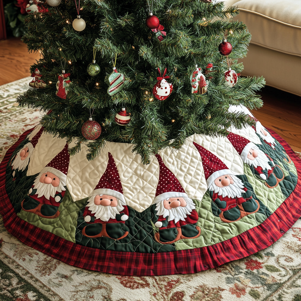 Gnome Joy Christmas Quilted Tree Skirt-Myprintsy