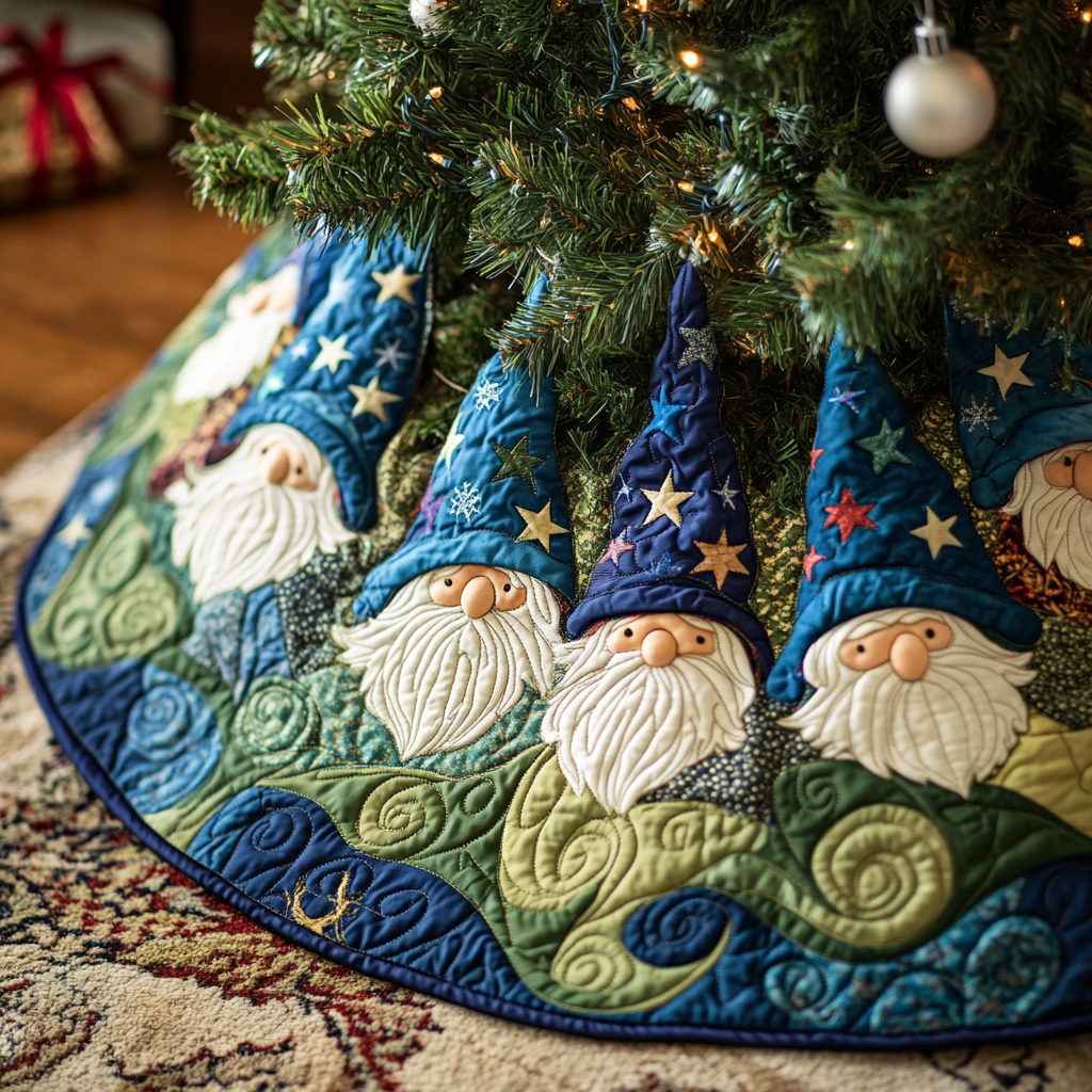 Gnome Joy Quilted Christmas Tree Skirt VH-Myprintsy