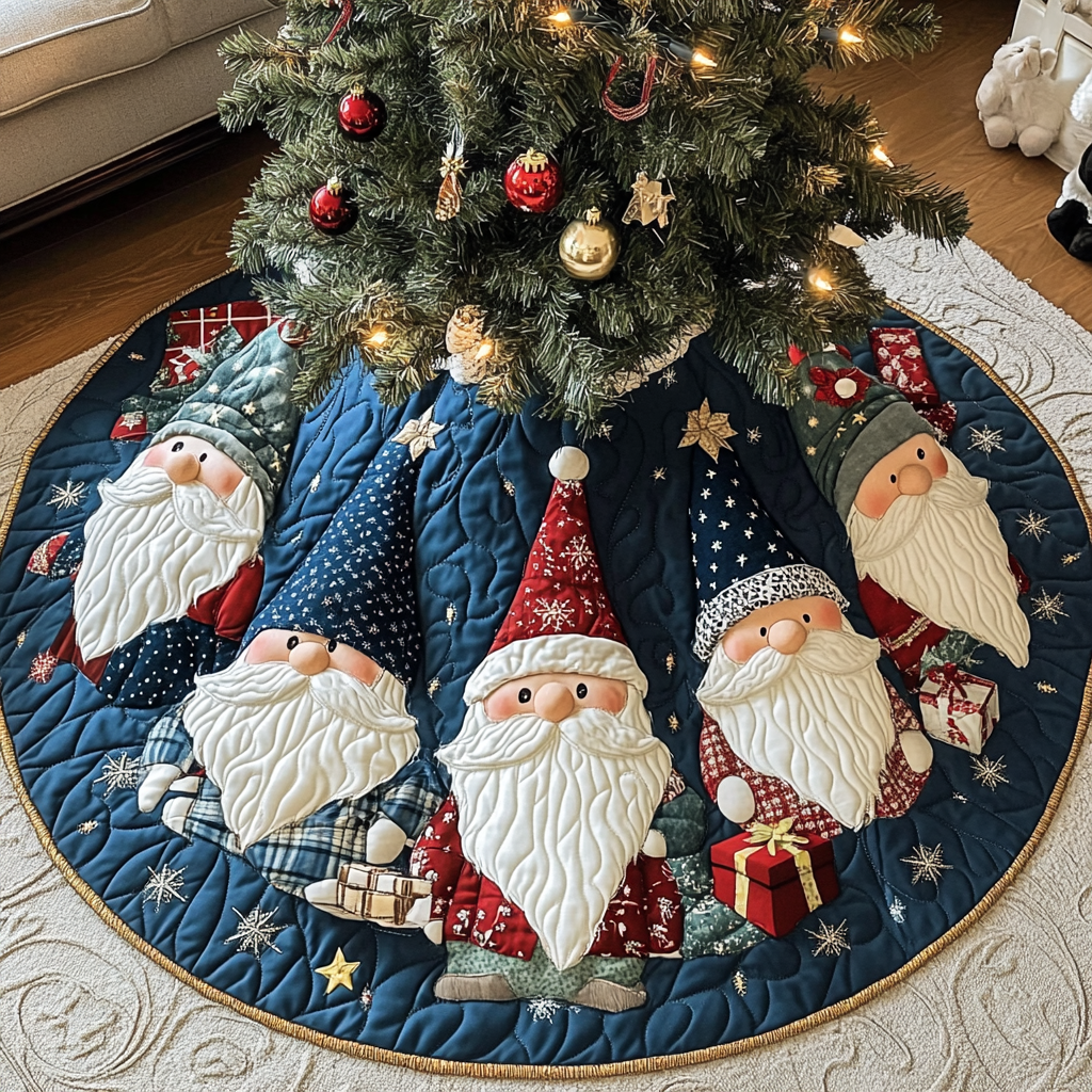 Gnome Noel Celebration Christmas Quilted Tree Skirt VTQ-Myprintsy