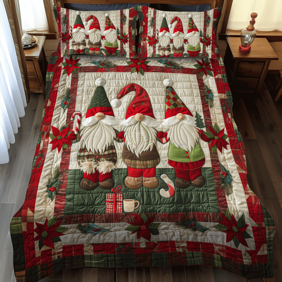 Gnome Parade -Piece Quilted Bedding Set VTQ-Myprintsy