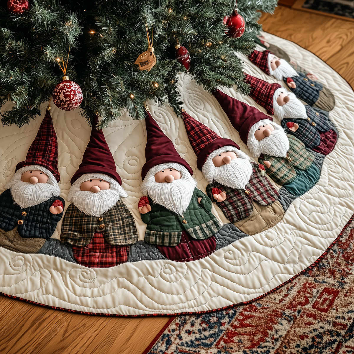 Gnome Parade Quilted Christmas Tree Skirt VH-Myprintsy