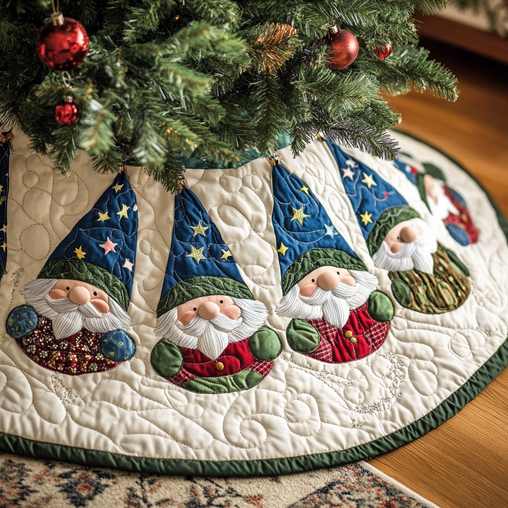Gnome Spirit Quilted Christmas Tree Skirt VH-Myprintsy