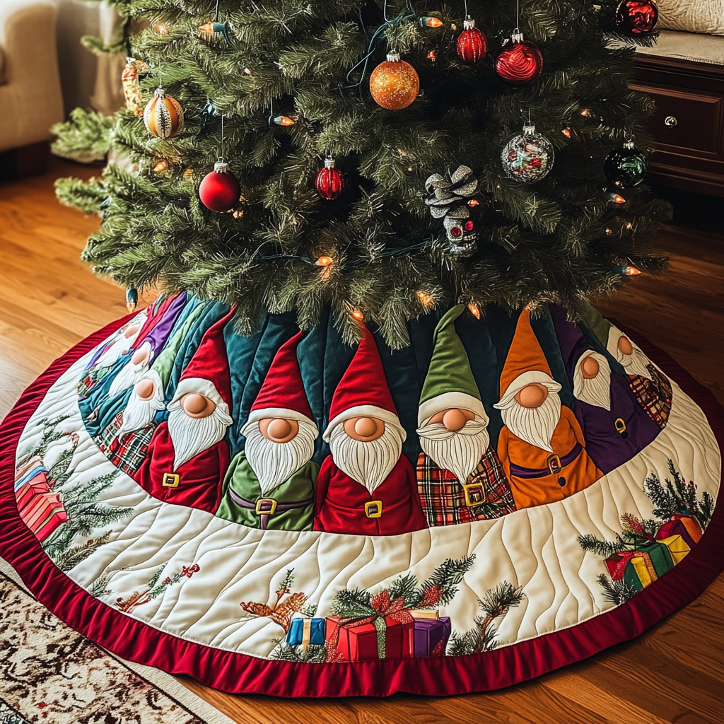Gnome Village Quilted Christmas Tree Skirt VH-Myprintsy
