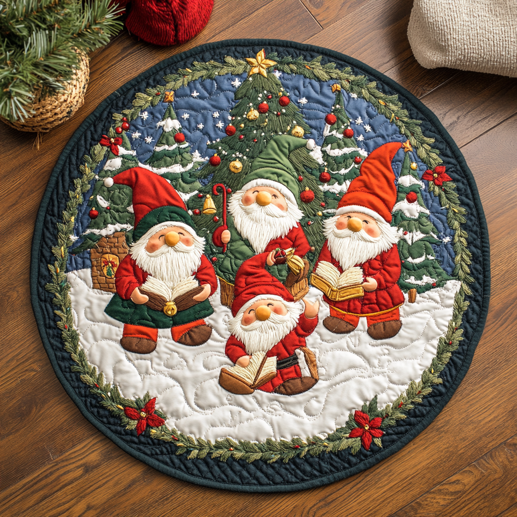 Gnome Winter Magic Quilted Round Mat VTQ-Myprintsy