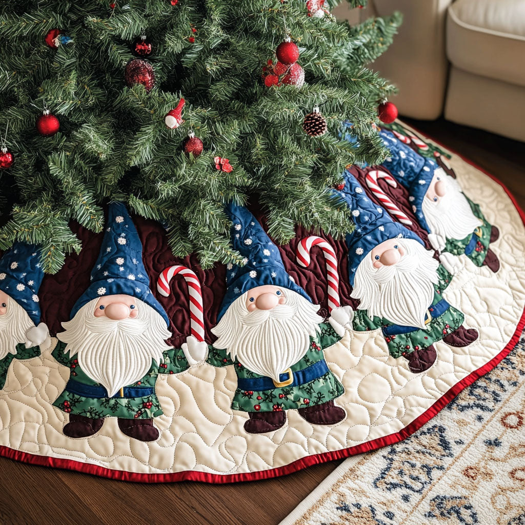 Gnome Winter Wishes Quilted Christmas Tree Skirt-Myprintsy