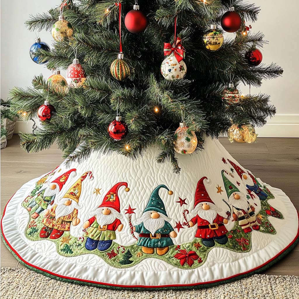 Gnome Wonderland Christmas Quilted Tree Skirt VTQ-Myprintsy