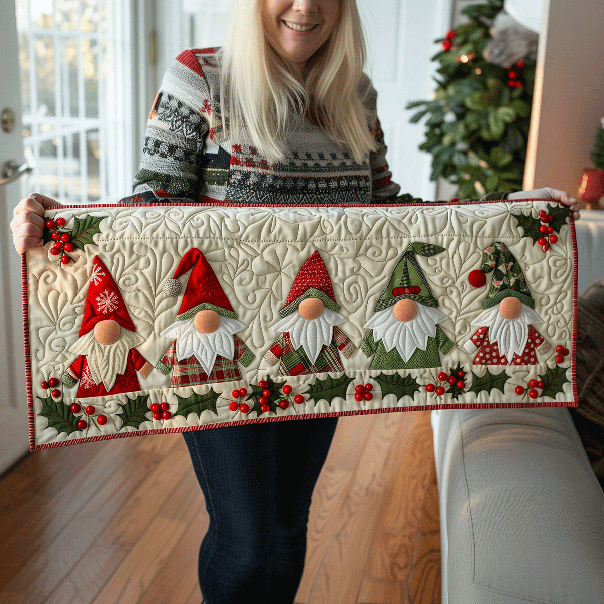 Gnome Wonderland Quilted Table Runner VTQ-Myprintsy